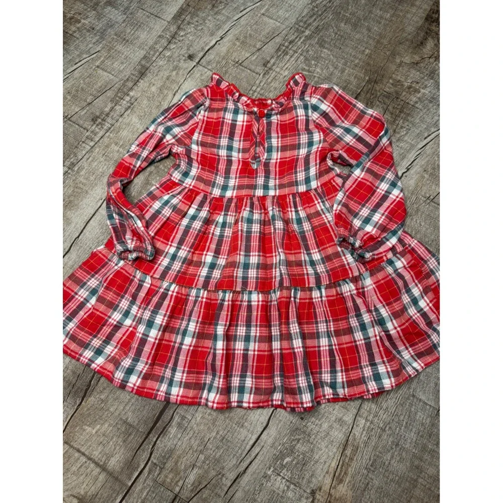 Toddler Girls Red Plaid Tiered Long Sleeve Holiday Dress 2T